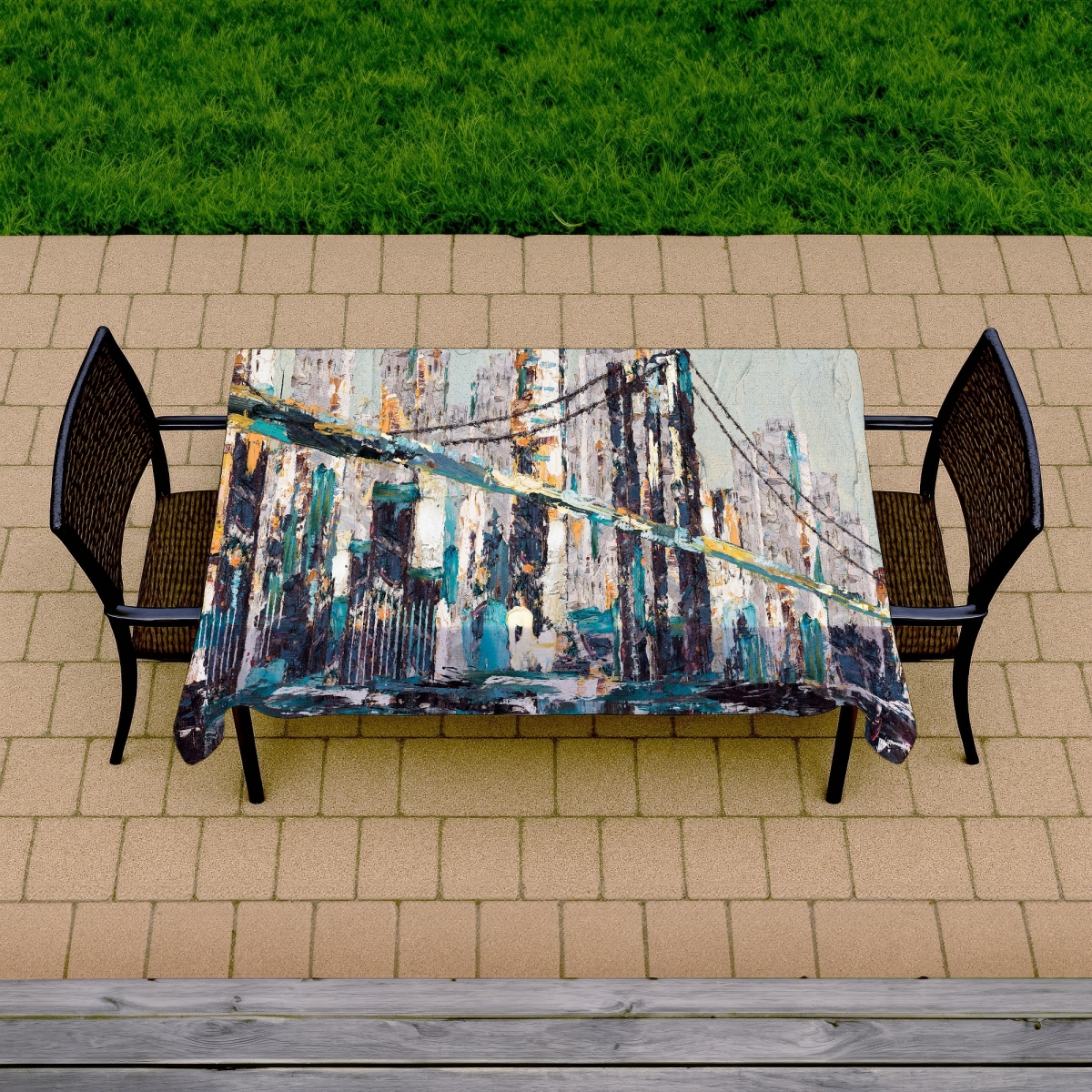 Picture of Begin Home Decor C1TCLRGEVDOKXK 58 x 102 in. Blue Abstract Bridge Tablecloth - Indoor & Outdoor Home Decor