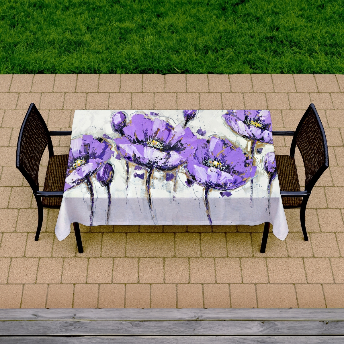 Picture of Begin Home Decor C1TCLRGEY1GUNK 58 x 102 in. Abstract Purple Flowers Tablecloth - Indoor & Outdoor Home Decor