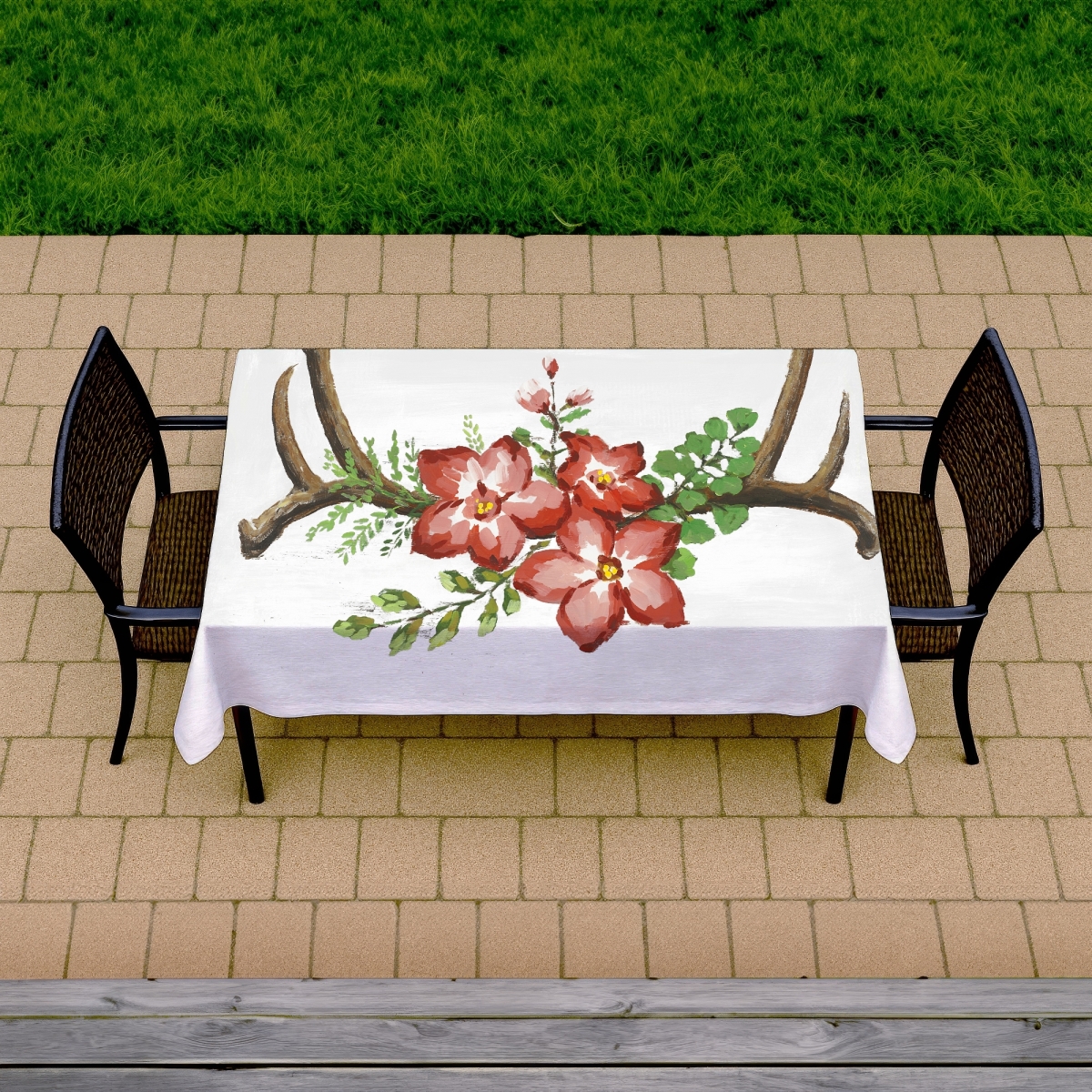Picture of Begin Home Decor C1TCLRGESZGZO6 58 x 102 in. Bohemian Deer Tablecloth - Indoor & Outdoor Home Decor - Pink Flowers