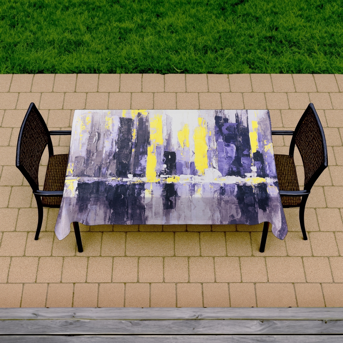 Picture of Begin Home Decor C1TCLRGEYTG57X 58 x 102 in. Yellow Abstract Cityscape Tablecloth - Indoor & Outdoor Decor