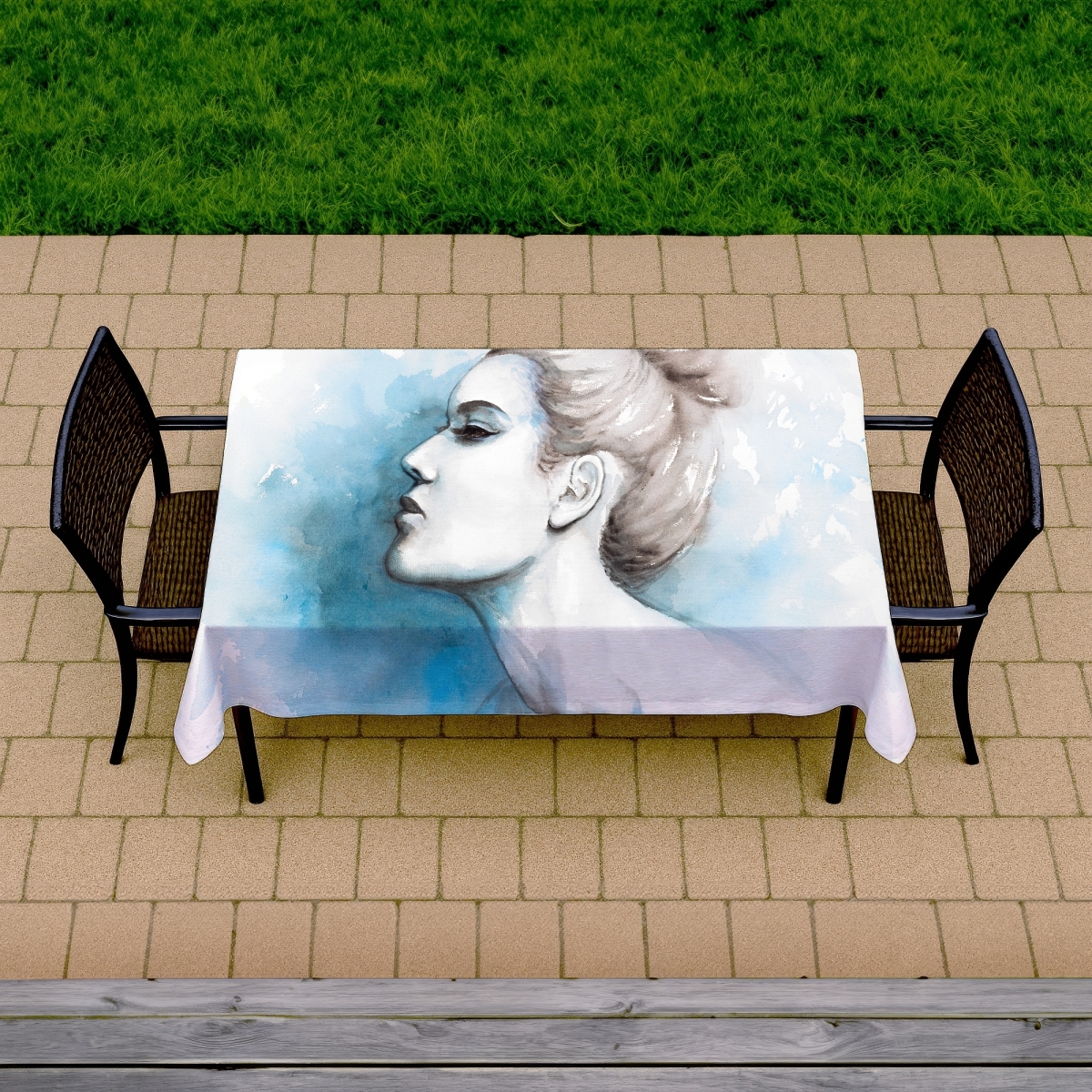 Picture of Begin Home Decor C1TCLRGELG2L48 58 x 102 in. Watercolor Abstract Girl Tablecloth - Indoor & Outdoor Decor