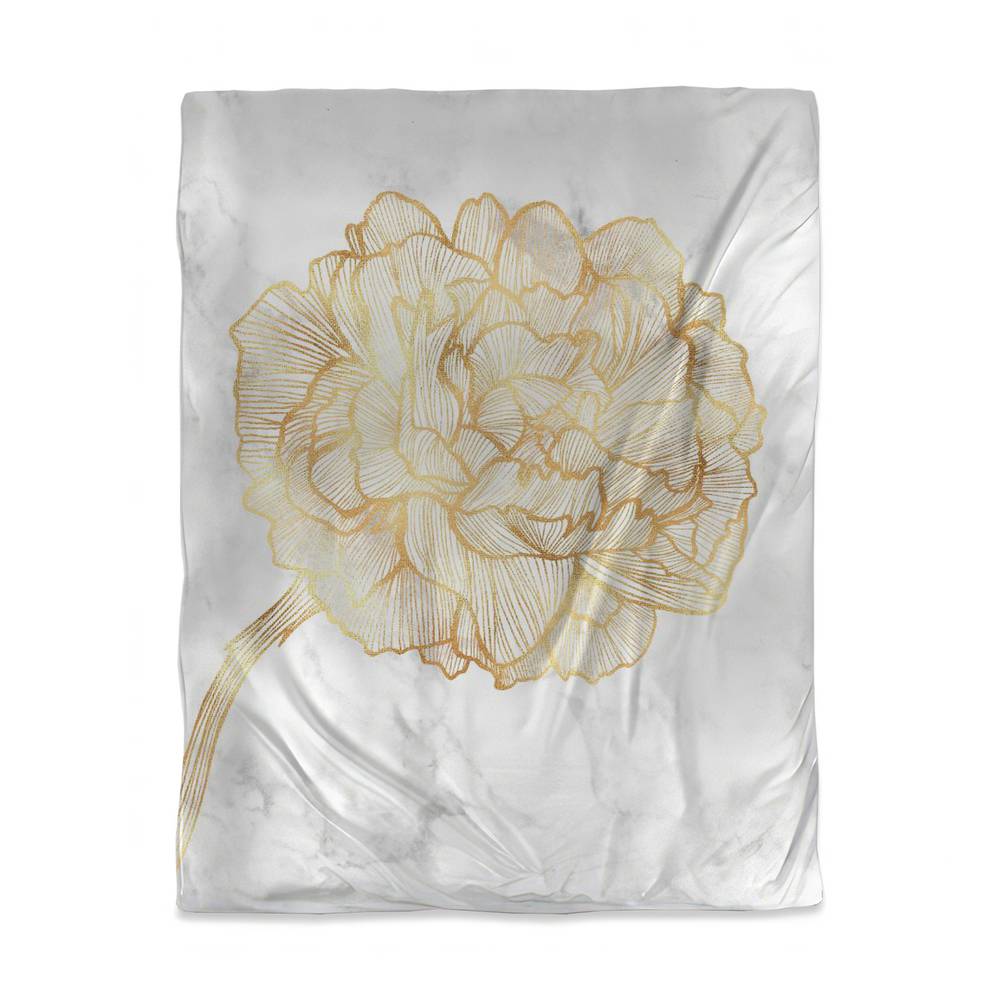 3817-VWCT-FL300-1 Golden Peony Floral Twin Size Duvet Cover - White Botanical Decor
