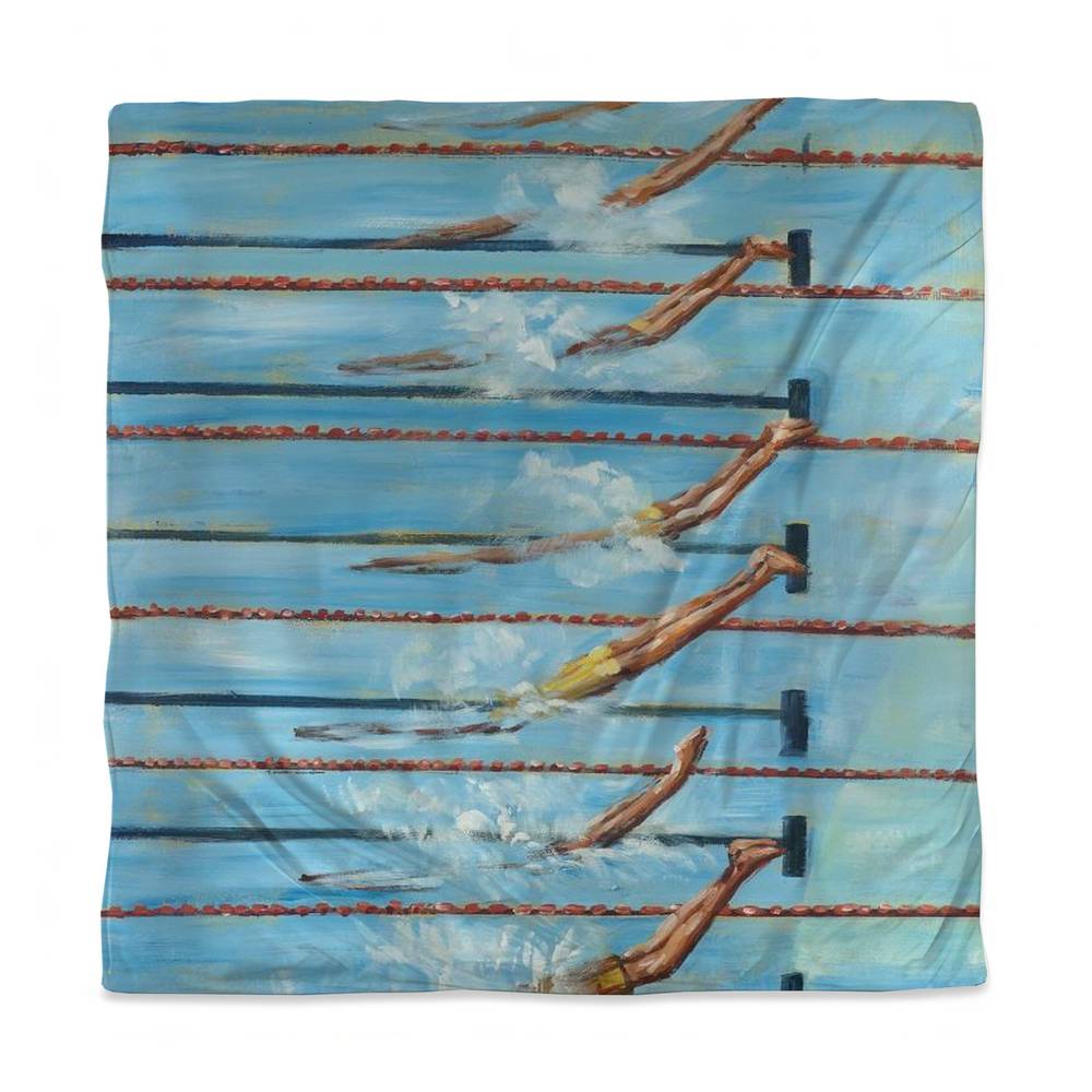 3817-SWCQ-SP22 Olympic Swimmers Blue Queen Size Duvet Cover - Contemporary Man Cave Decor