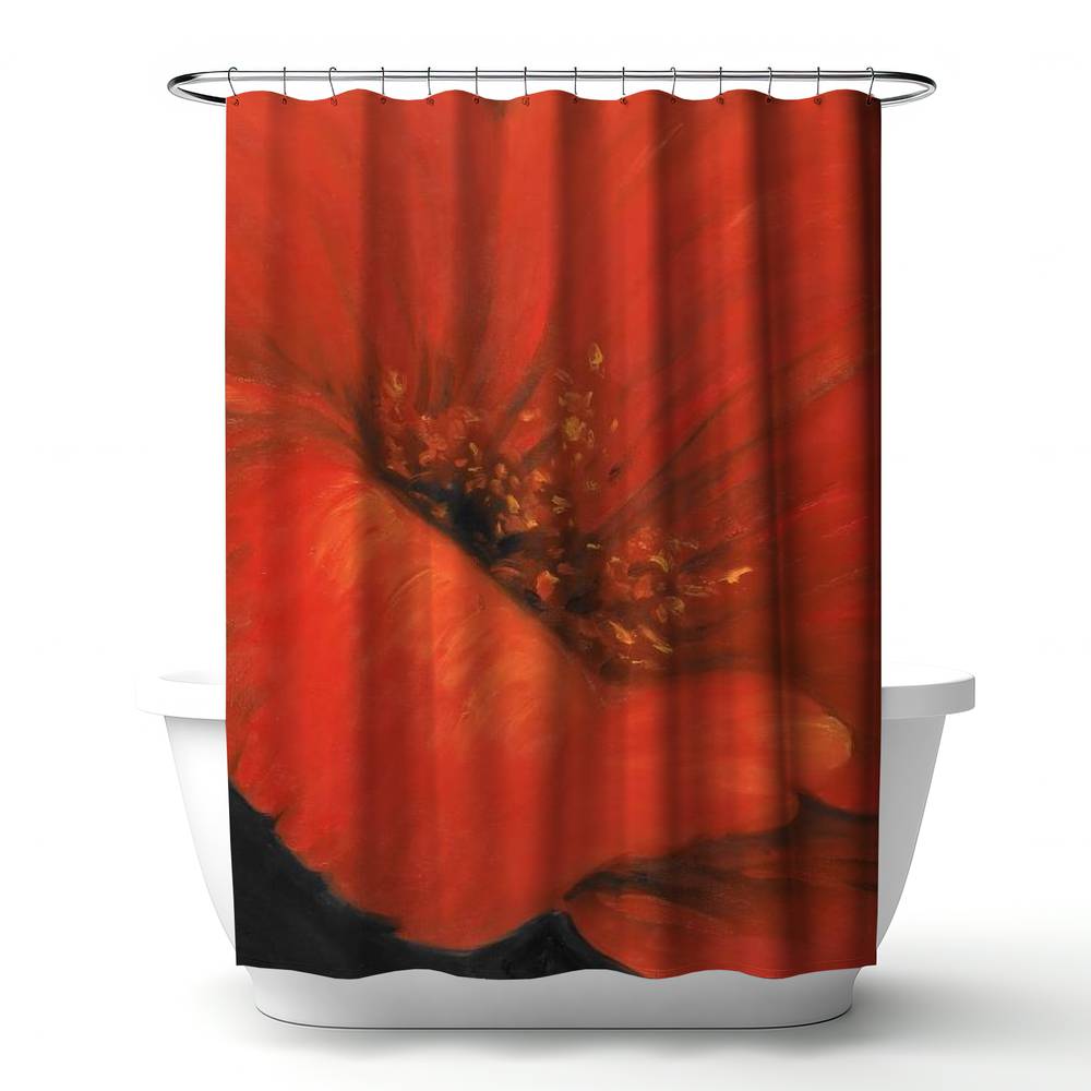 4240-7174-FL191 71 x 74 in. Red Flower Black Shower Curtain - Contemporary Bedroom Decor