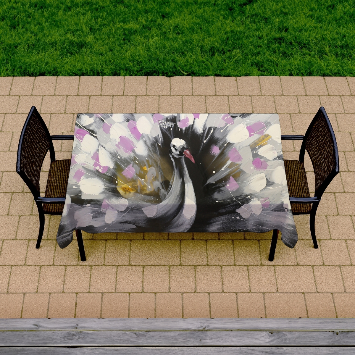 Picture of Begin Home Decor C1TCLRGEYSD62J 58 x 102 in. Beautiful Peacock Tablecloth - Indoor & Outdoor Home Decor