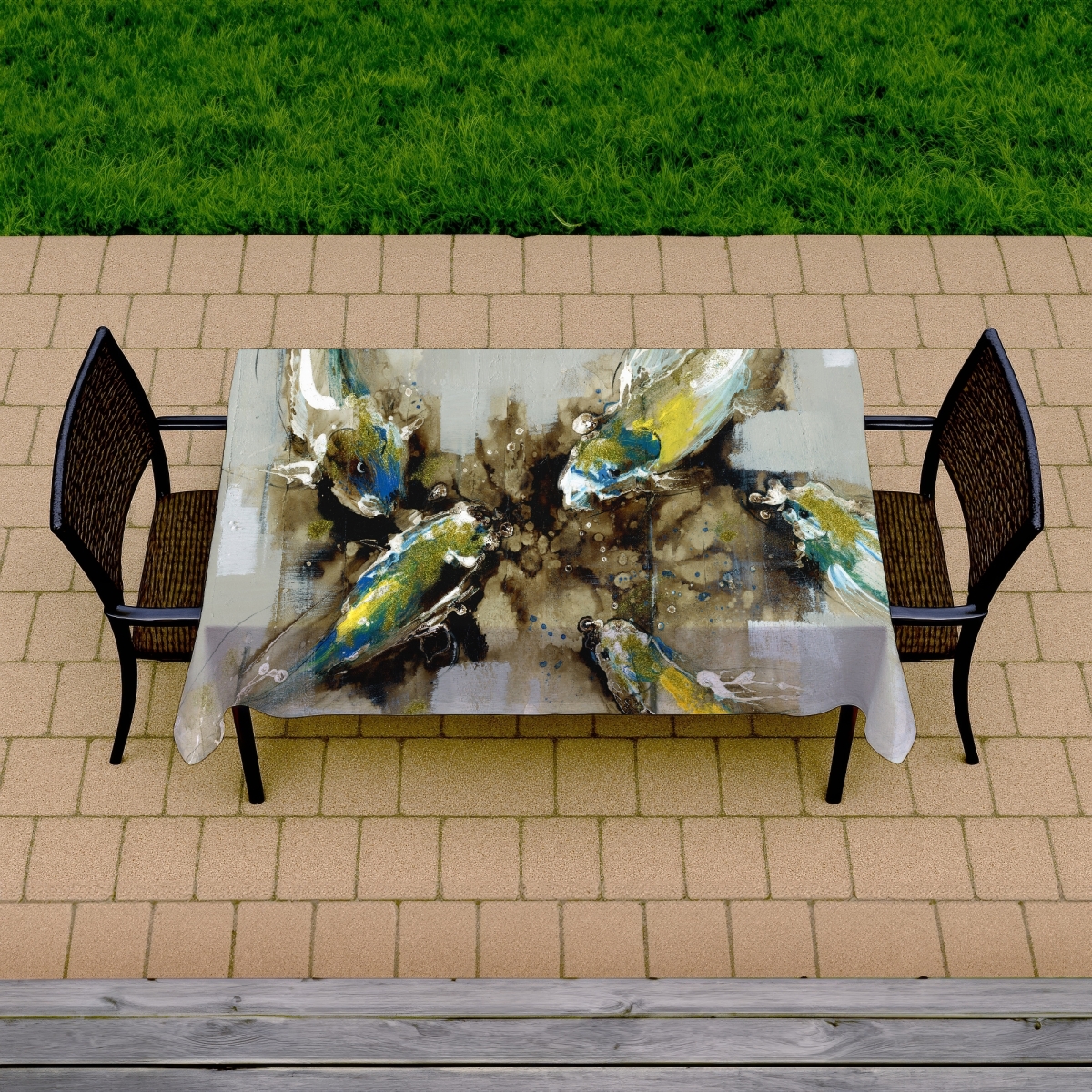 Picture of Begin Home Decor C1TCLRGEOOQD2J 58 x 102 in. Blue Livingroom Tablecloth - Four Koi Fish - Indoor & Outdoor Decor