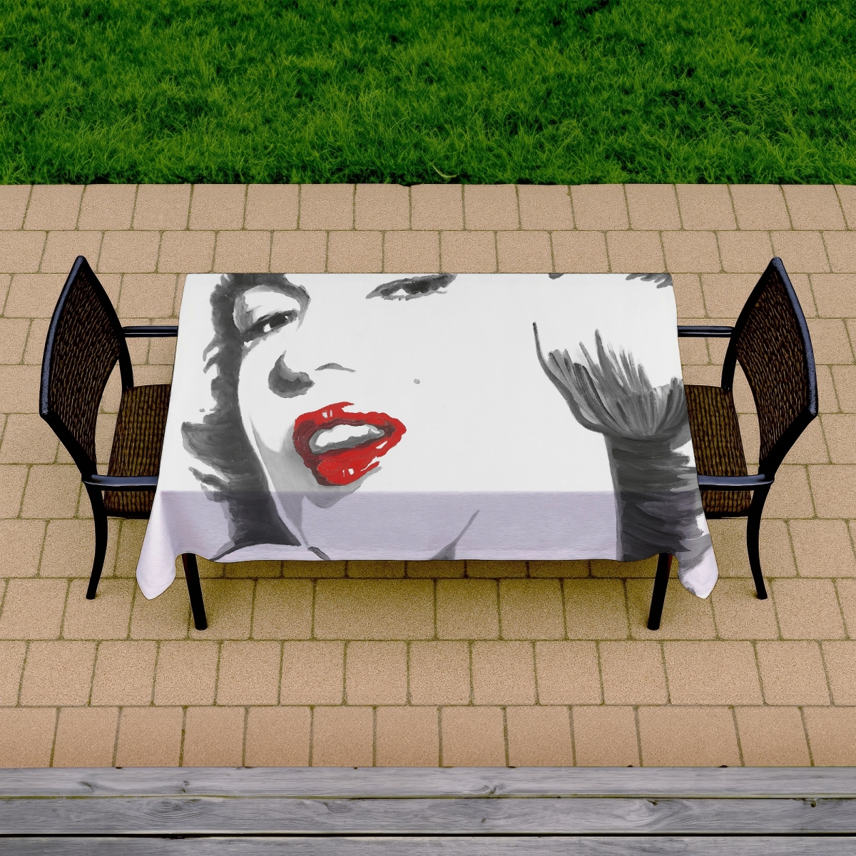 Picture of Begin Home Decor C1TCLRGEVLRW31 58 x 102 in. Retro Gray Tablecloth - Marilyn Monroe Outline - Indoor & Outdoor