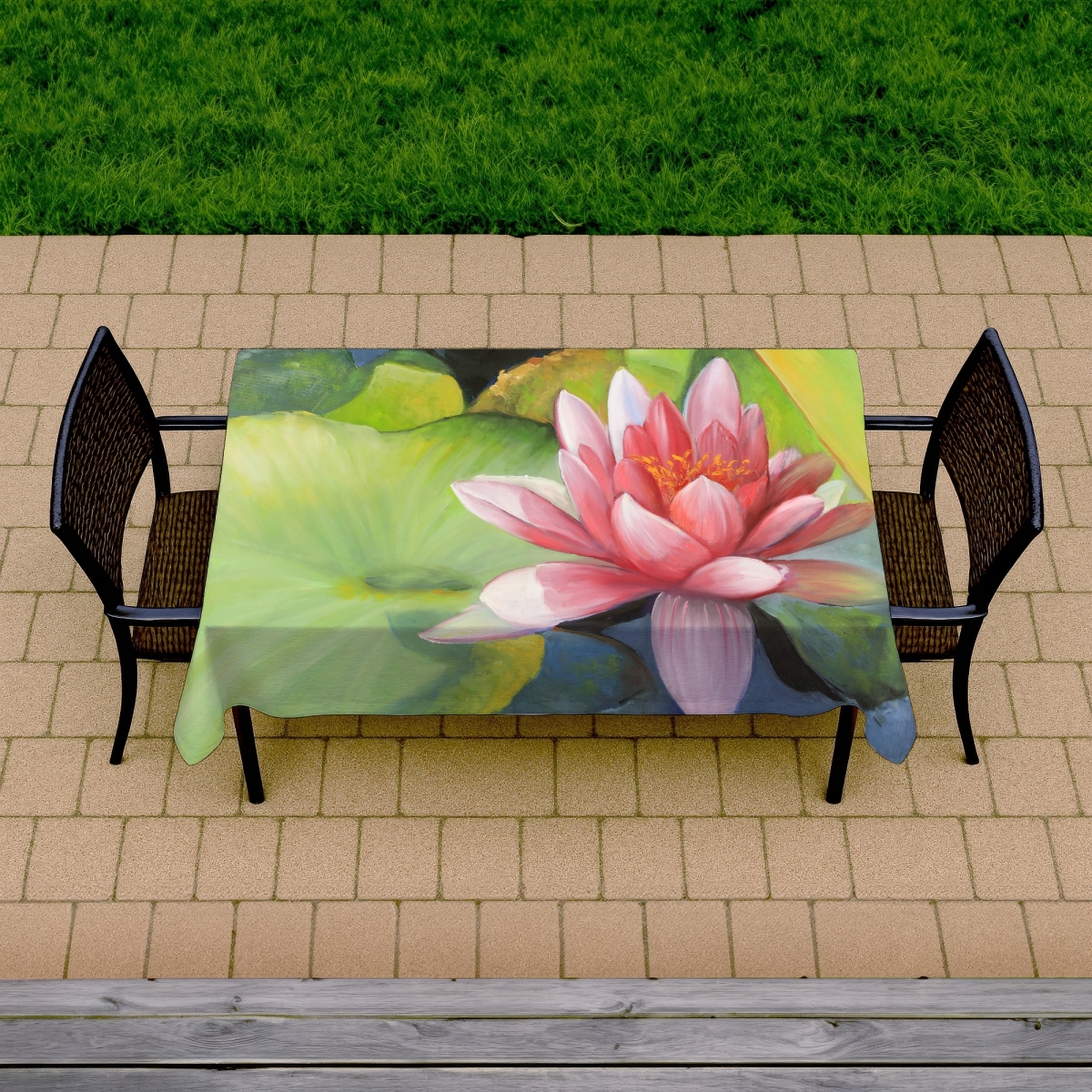 Picture of Begin Home Decor C1TCLRGELI86HR 58 x 102 in. Botanical Romantic Blue Tablecloth - Water Lilies & Lotus Decor