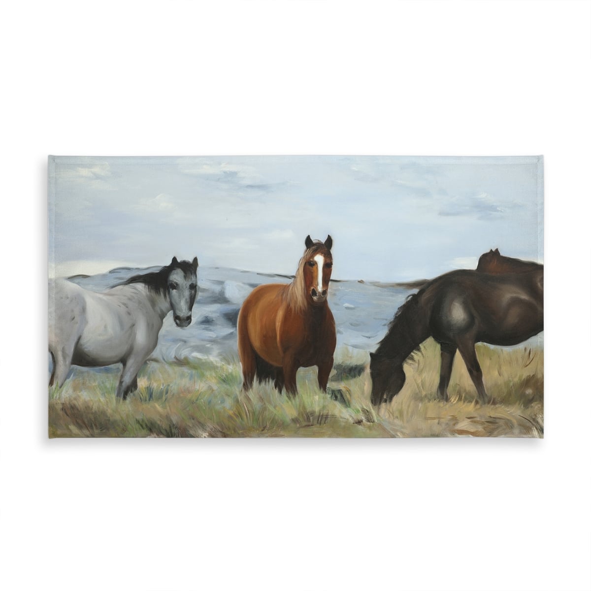 Picture of Begin Home Decor C1TCLRGEXR7K74 58 x 102 in. Blue Animals Tablecloth - Horses Eating in Meadow - Home Decor