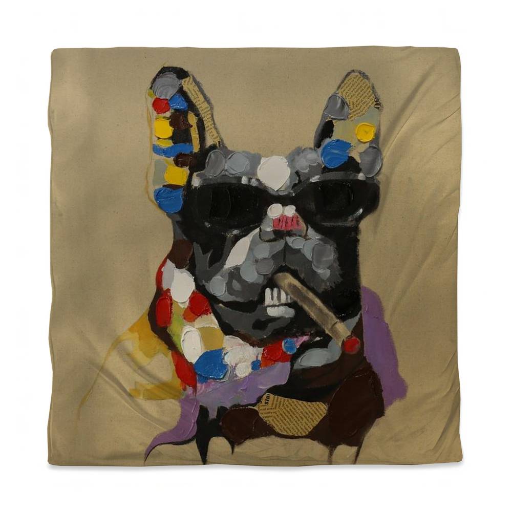 3817-SWCQ-AN44 Abstract Smoking Dog Queen Size Duvet Cover - Man Cave Animal Decor