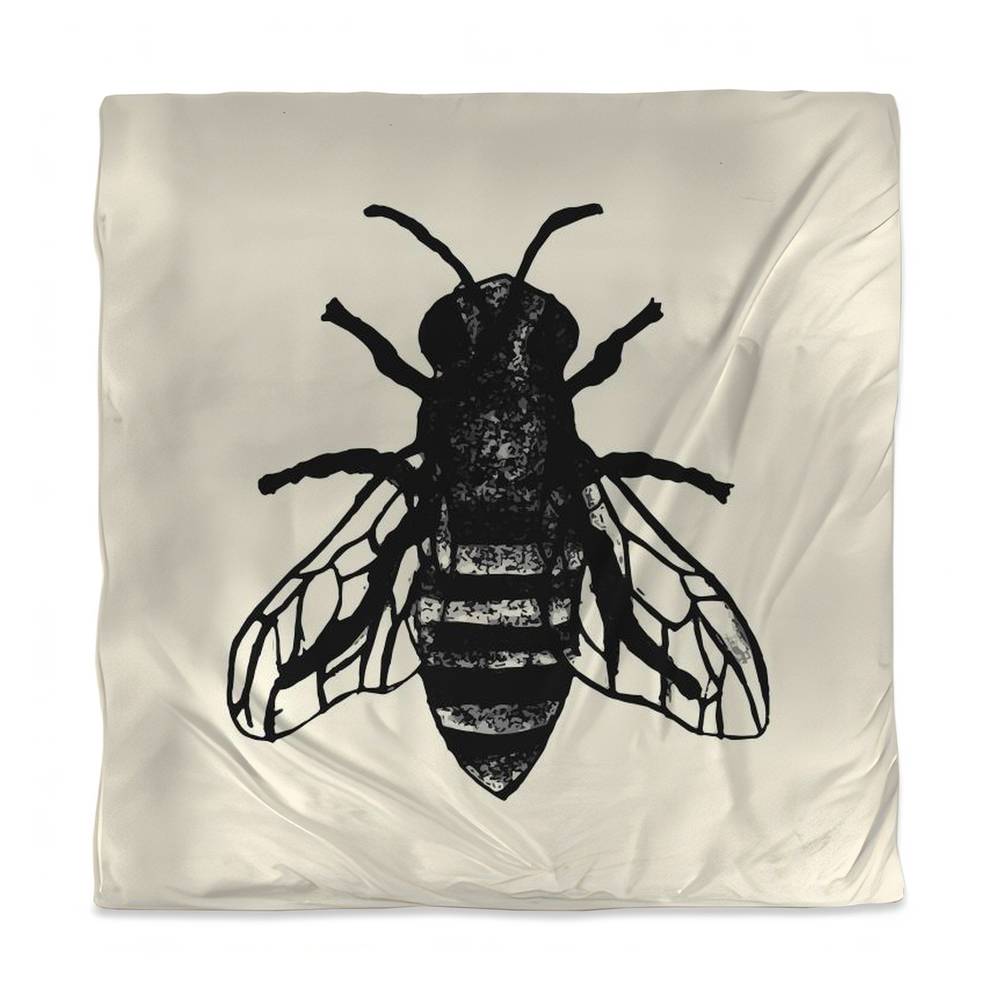 3817-SWCQ-AN475 Bee Black Office Queen Size Duvet Cover - Stylish Home Decor Accent