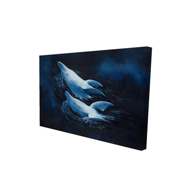 20 x 30 in. Two Swimming Dolphins-Print on Canvas