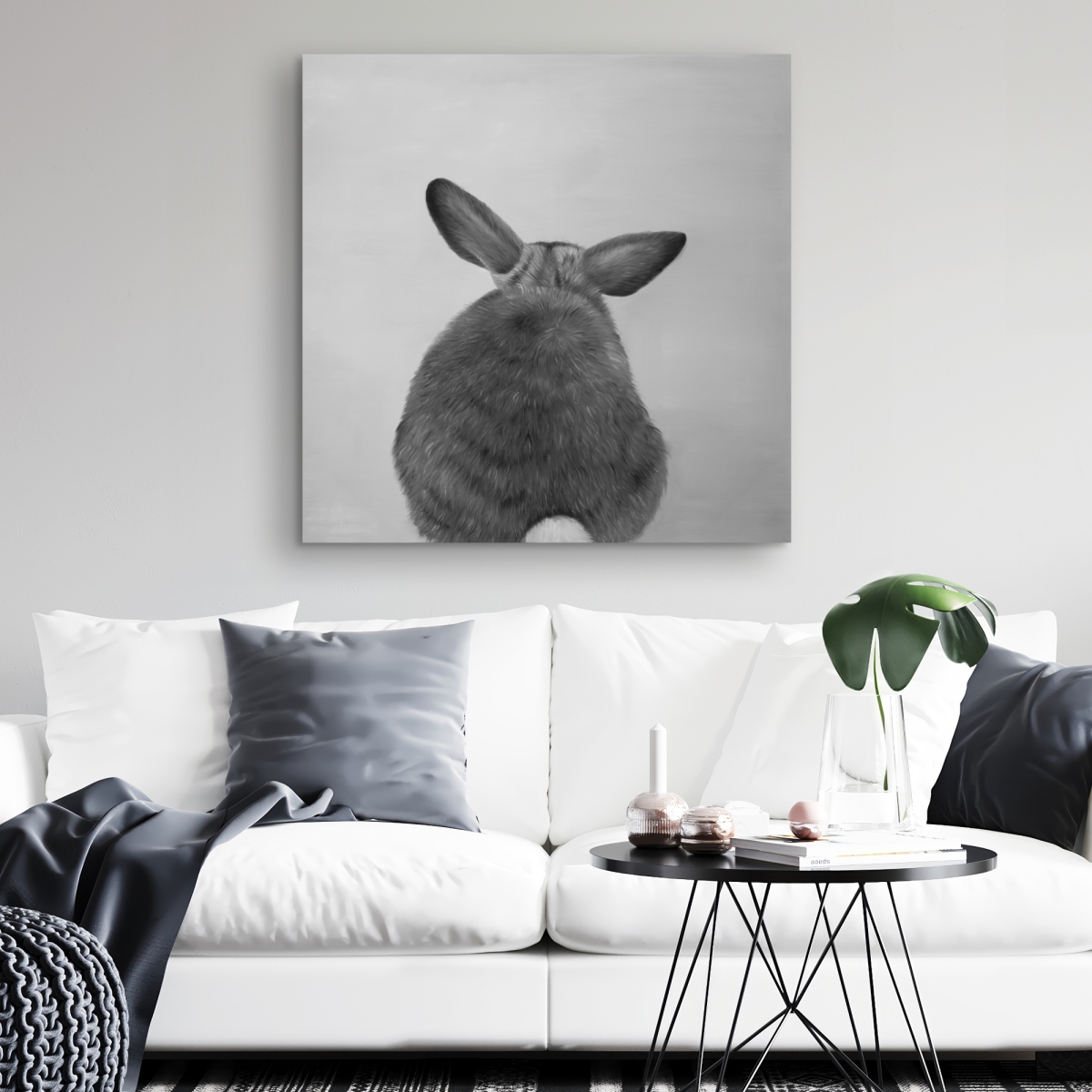 C1RC3232IHMRRY 32 x 32 in. Little Rabbit From Behind - Monochrome Black Canvas Art