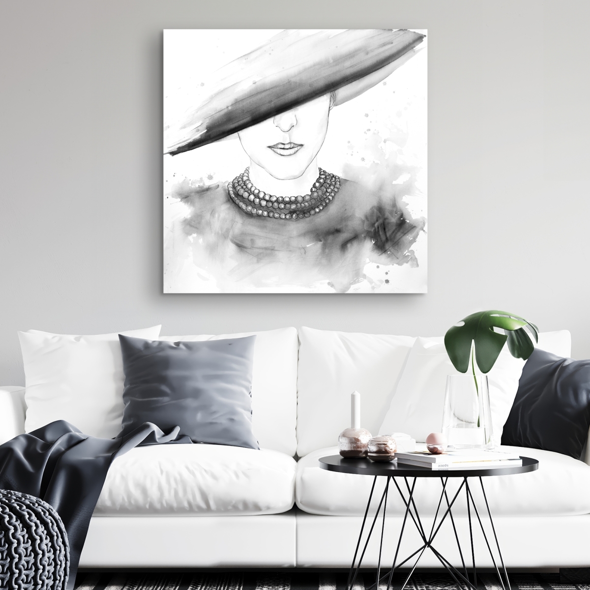 C1RC32320C7ZE4 32 x 32 in. Mysterious Lady with A Hat - White Fashion Canvas Decor