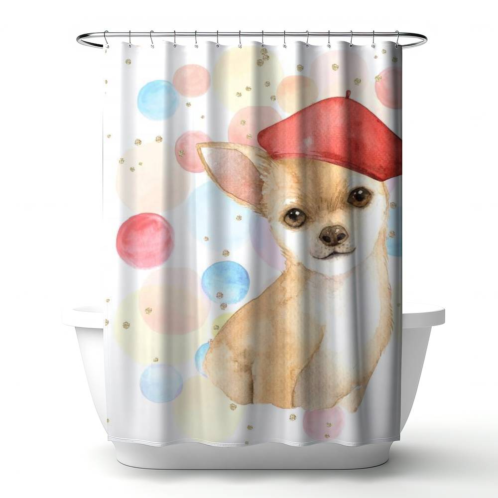 4240-7174-CH5-1 71 x 74 in. Chihuahua Dog Artist Shower Curtain - Animal Bedroom Decor