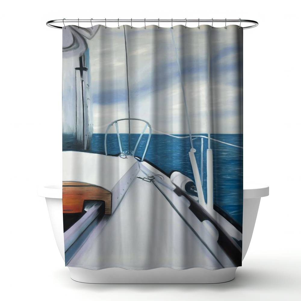 4240-7174-CO122 71 x 74 in. Sail on the Water Marine Blue Shower Curtain - Home Decor