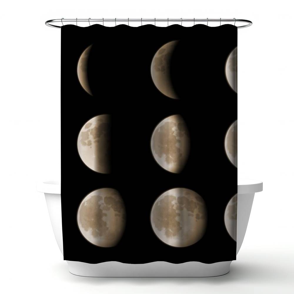4240-7174-EA3 71 x 74 in. Eclipse in Nine Phases Black Modern Shower Curtain - Home Decor