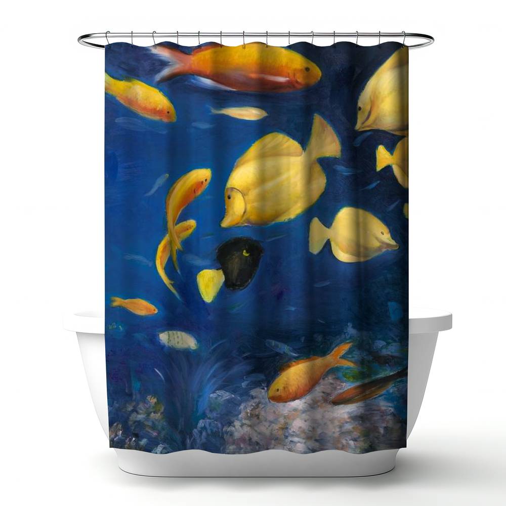 4240-7174-AN170 71 x 74 in. Fish Under the Sea Shower Curtain - Aquatic Bedroom Decor