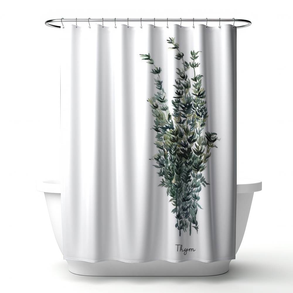 4240-7174-GA92-2 71 x 74 in. Thyme Leaves Bundle Shower Curtain - White Kitchen Decor