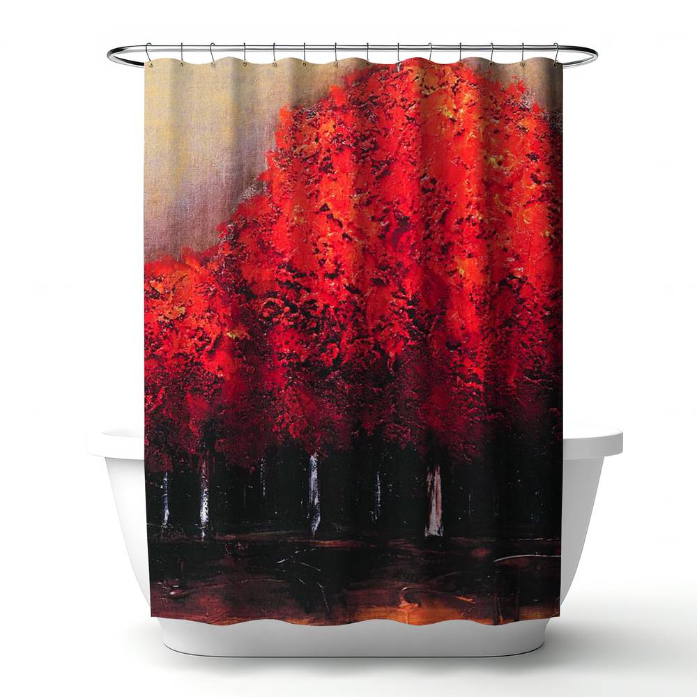 4240-7174-LA70 71 x 74 in. Red Dark Trees Shower Curtain - Black Trees Contemporary Decor