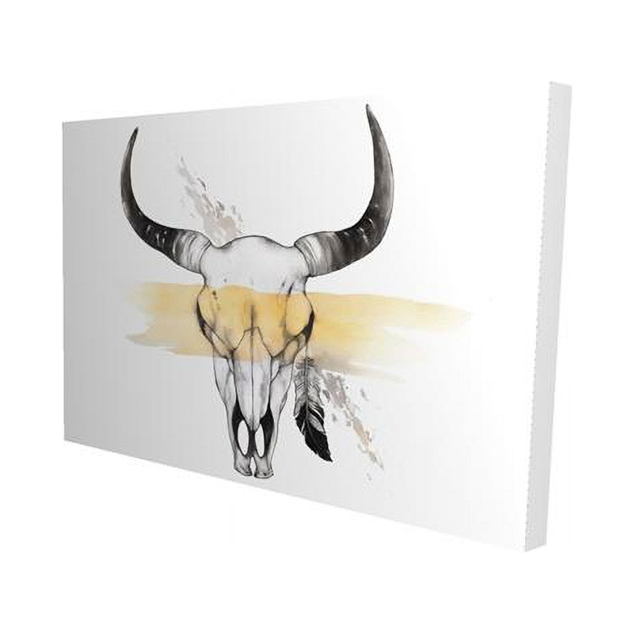 20 x 30 in. Cow Skull with Feather-Print on Canvas