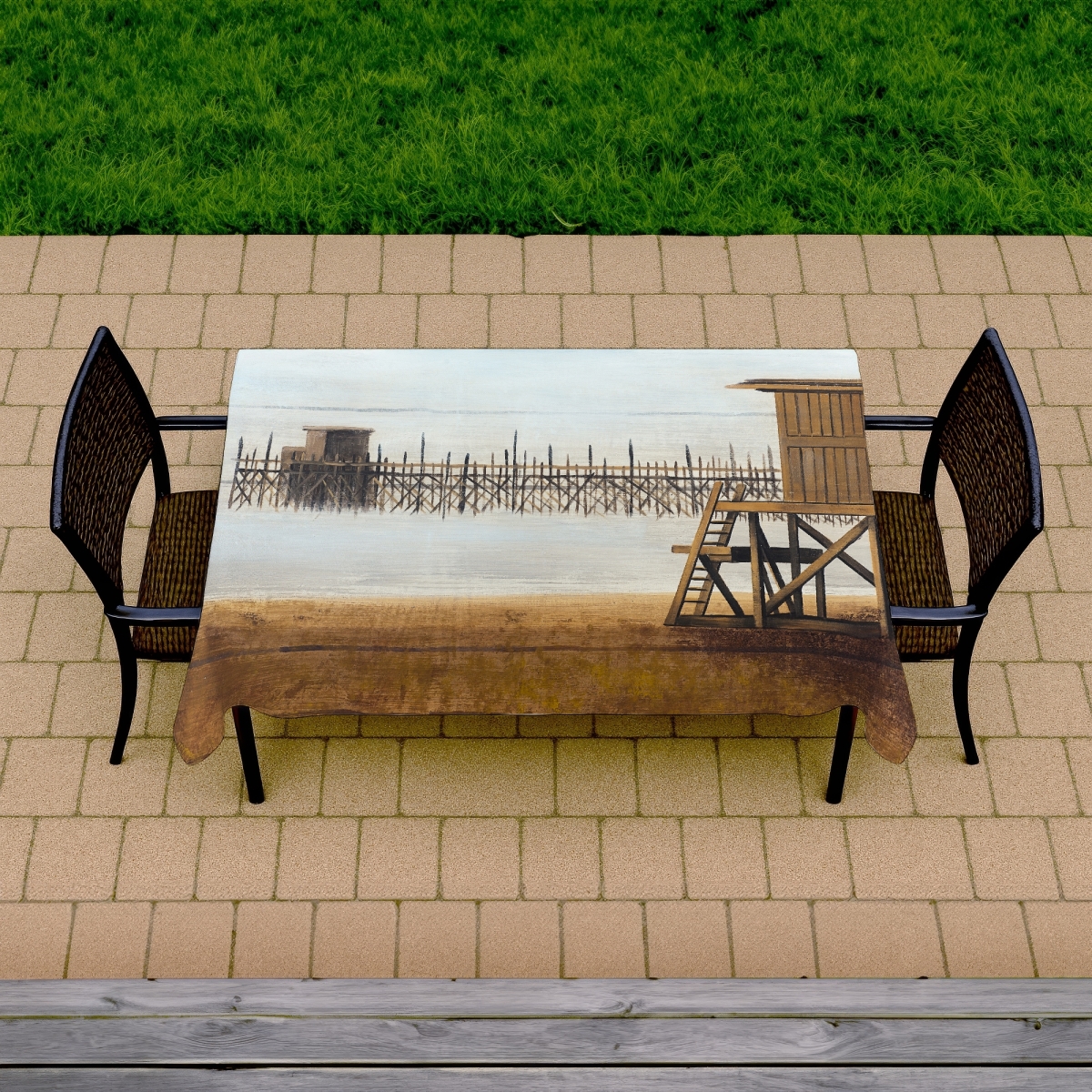 Picture of Begin Home Decor C1TCLRGEZTV97U 58 x 102 in. Lifeguard Tower Tablecloth - Coastal Sea Decor for Home