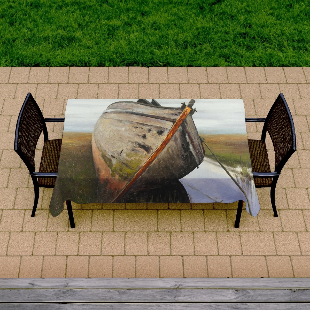 C1TCLRGE3KYM2W 58 x 102 in. Coastal Brown Tablecloth - Boat in Swamp - Indoor & Outdoor Decor