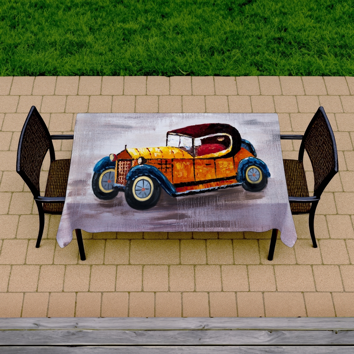 Picture of Begin Home Decor C1TCLRGET27IP3 58 x 102 in. Yellow Toy Car Tablecloth - Vintage Indoor & Outdoor Decor