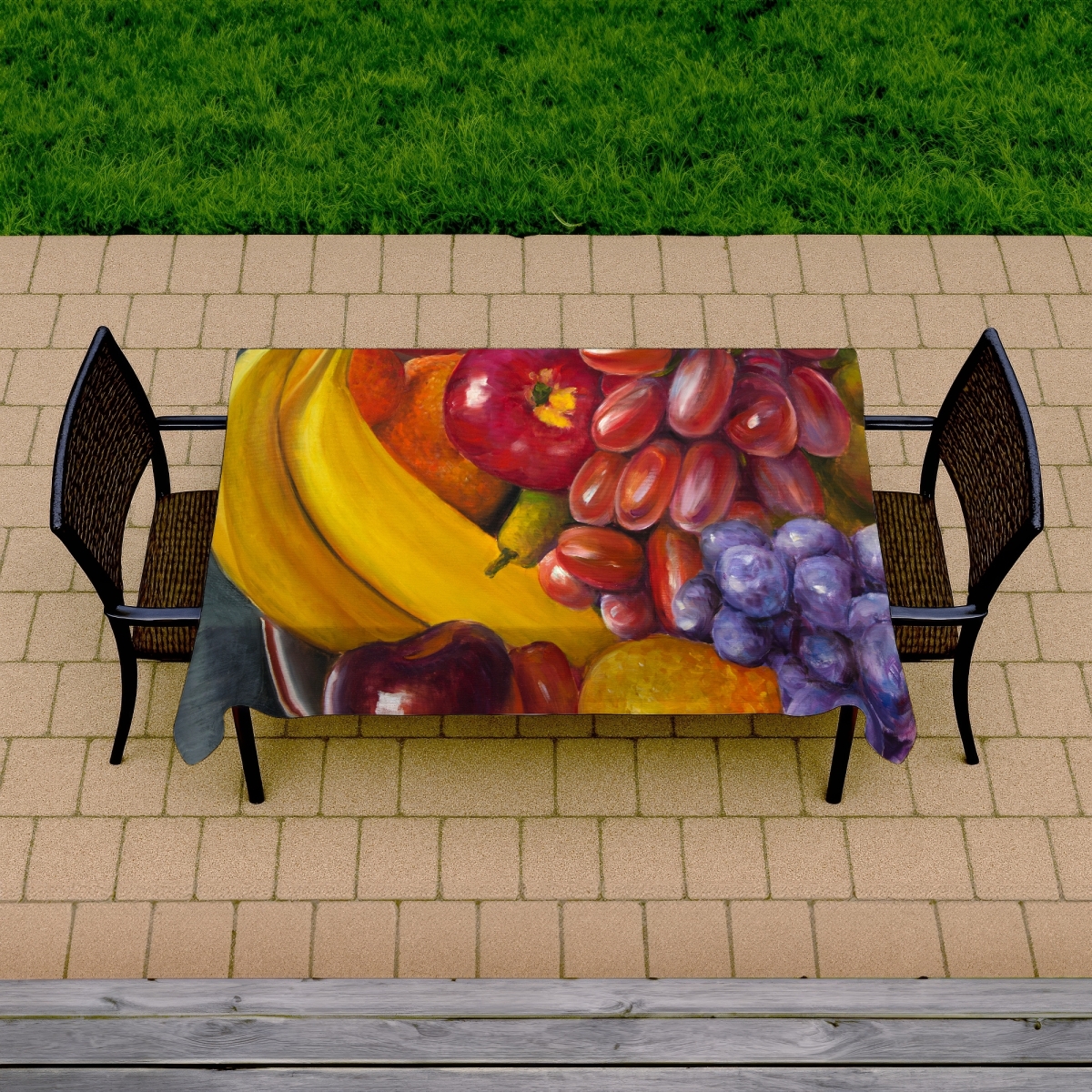 Picture of Begin Home Decor C1TCLRGEY2ND0T 58 x 102 in. Hyperrealist Gray Tablecloth - Bowl of Fruits Design for Home Decor