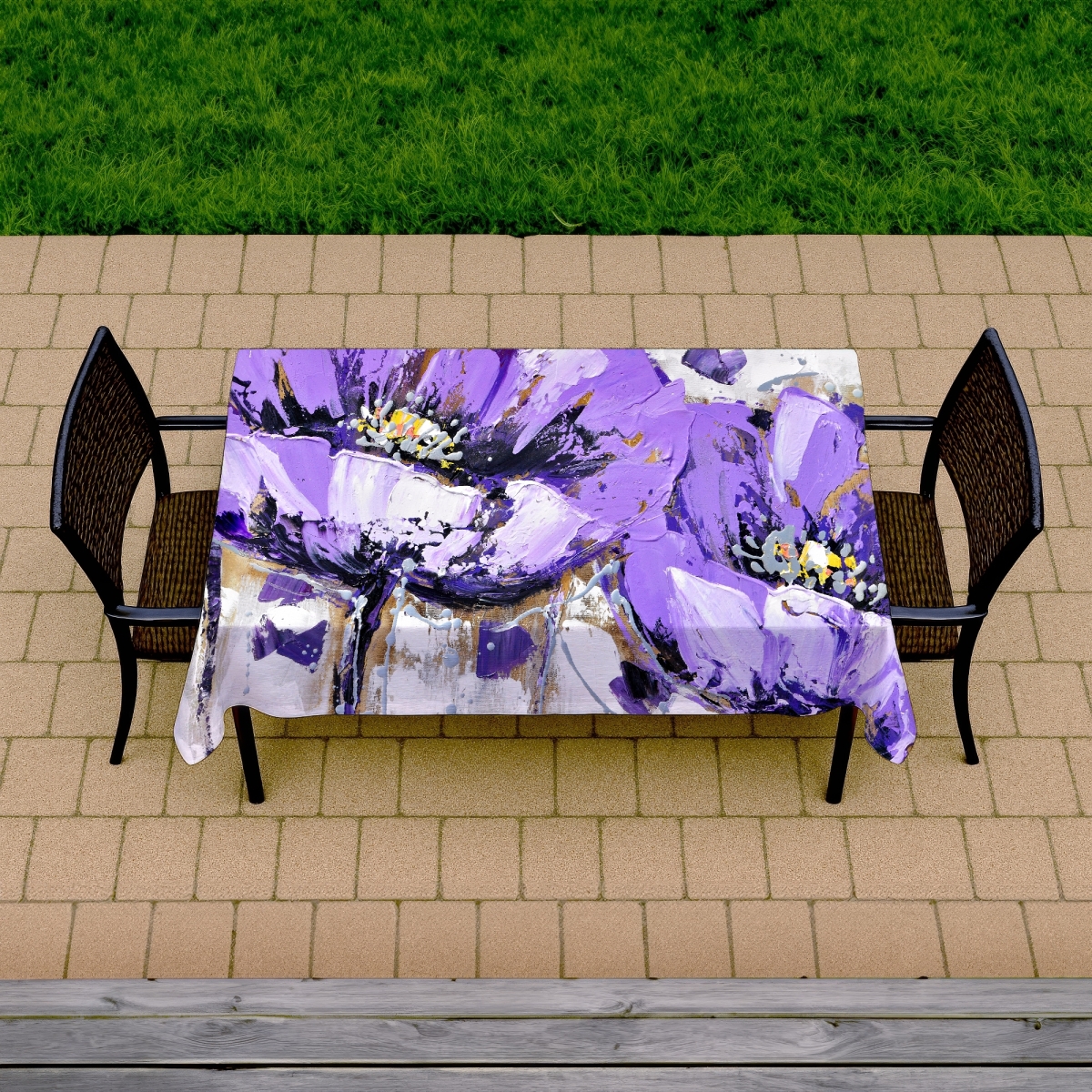 Picture of Begin Home Decor C1TCLRGELVAHN8 58 x 102 in. Gray Botanical Tablecloth - Purple Anemone Flowers Decor