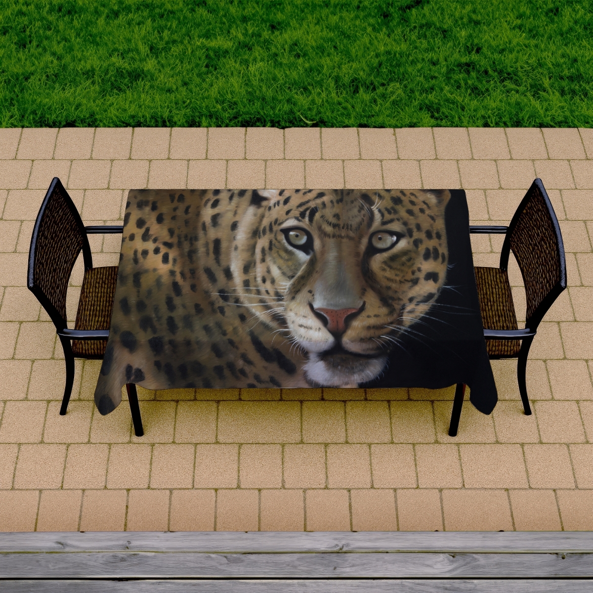 Picture of Begin Home Decor C1TCLRGEWGHVAN 58 x 102 in. Realistic Fierce Leopard Tablecloth - Indoor & Outdoor Decor