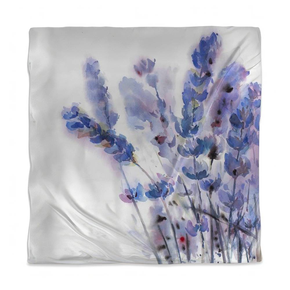 3817-SWCQ-FL230 Rustic Botanical Purple Queen Size Duvet Cover - Watercolor Lavender Flowers