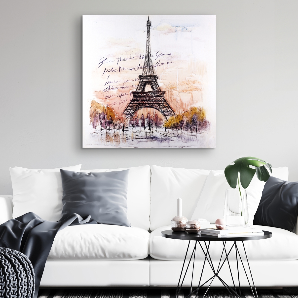 C1RC3232JN4H7D 32 x 32 in. Eiffel Tower Sketch Canvas - Bedroom Decor - Handwritten Art
