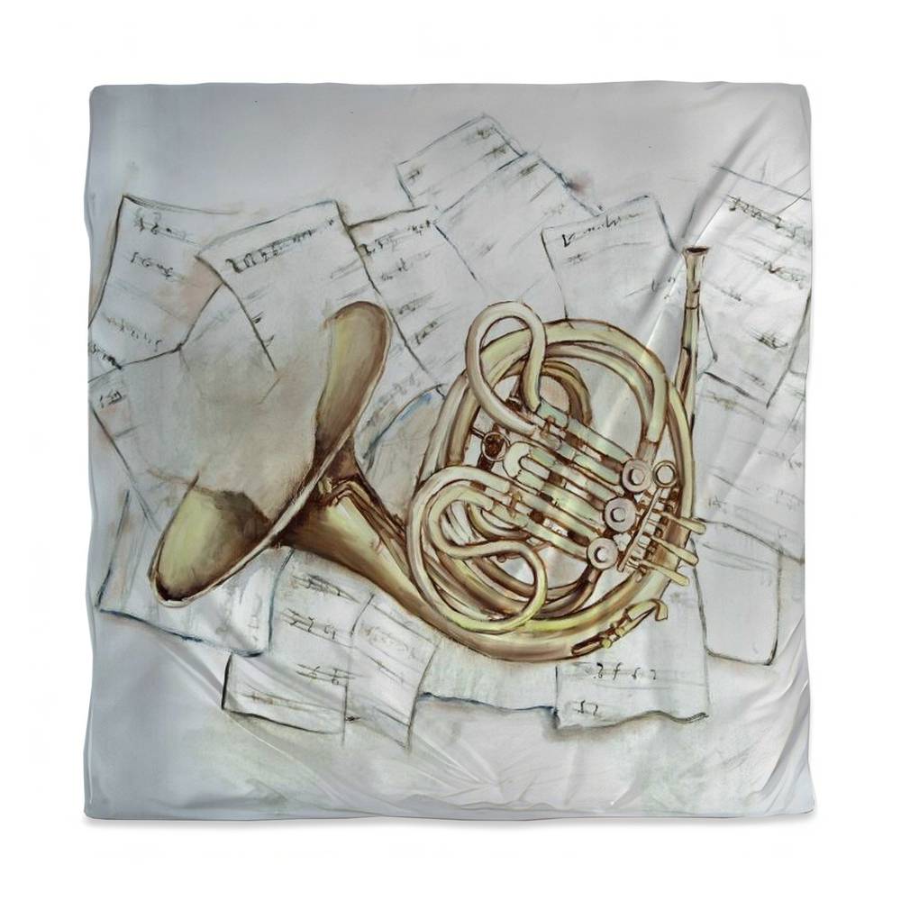 3817-SWCQ-MU43 Horn on Music Sheet Queen Size Duvet Cover - Musical Bedroom Decor