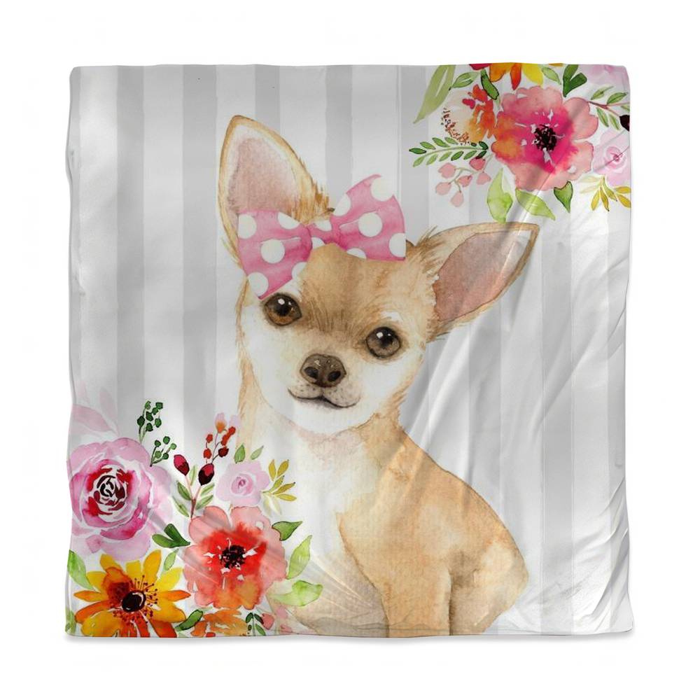 3817-SWCQ-CH5 Chihuahua Dog White Queen Size Duvet Cover - Bedroom Animal Home Decor