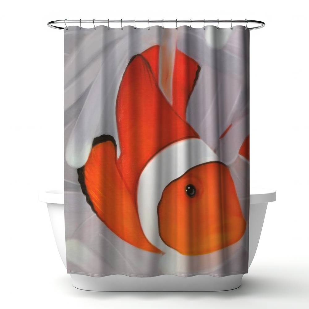 4240-7174-AN378 71 x 74 in. Clownfish Under the Sea Shower Curtain - Exotic Bathroom Decor