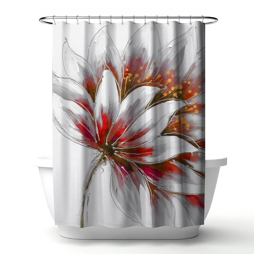 4240-7174-FL165 71 x 74 in. Red Botanical Floral Shower Curtain - Red Flower & Gold Center