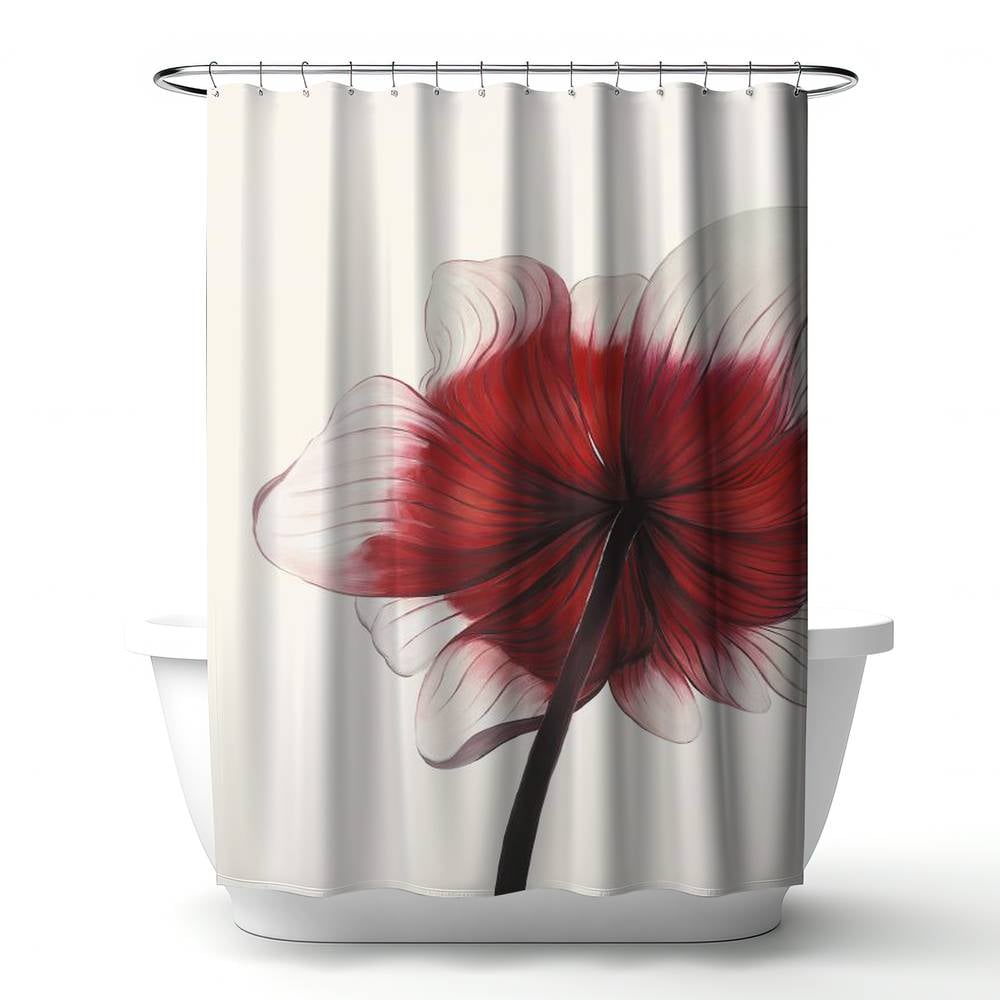 4240-7174-FL195 71 x 74 in. Anemone Red Flower Black Floral Botanical Shower Curtain Decor