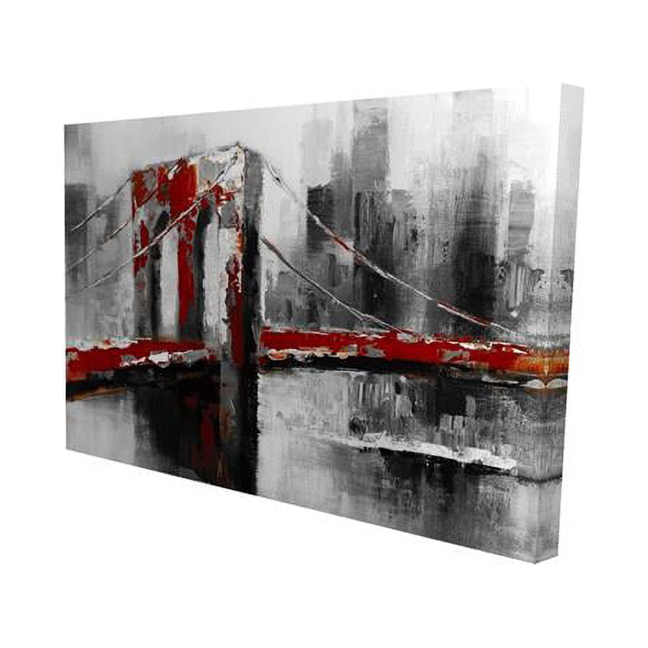 20 x 30 in. Abstract & Red Brooklyn Bridge-Print on Canvas