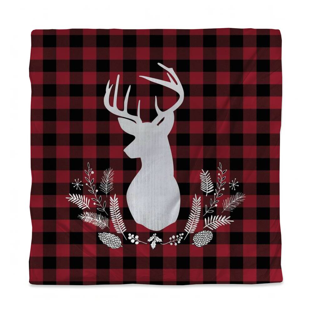 3817-SWCQ-HO2 Rustic White Queen Size Duvet Cover - Deer Plaid - Home Decor Bedding
