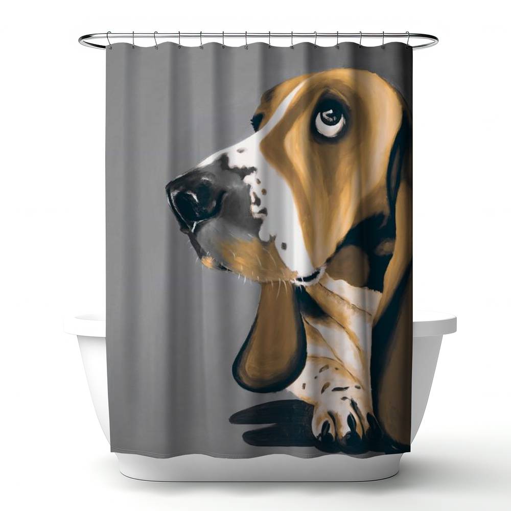 4240-7174-AN359-1 71 x 74 in. Gold Basset Hound Dog Shower Curtain - Pets Modern Bedroom Decor
