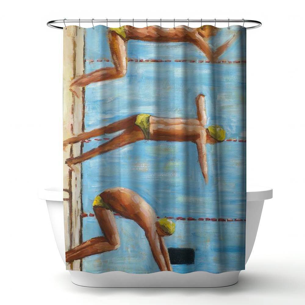 4240-7174-SP21 71 x 74 in. Swimmers Blue Figurative Shower Curtain - Man Cave Decor