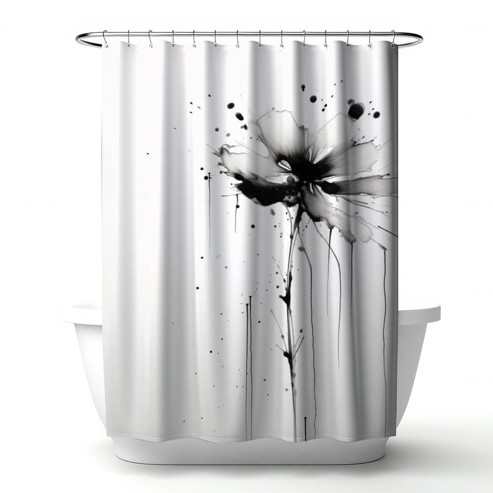 4240-7174-FL385 71 x 74 in. Exploding Flower Abstract White Shower Curtain - Home Decor