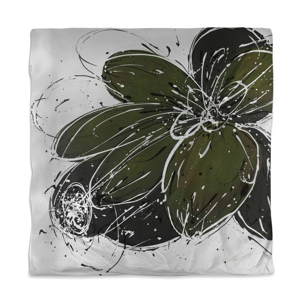 3817-SWCQ-FL201 Green Flower White Queen Size Duvet Cover - Contemporary Floral Bedding