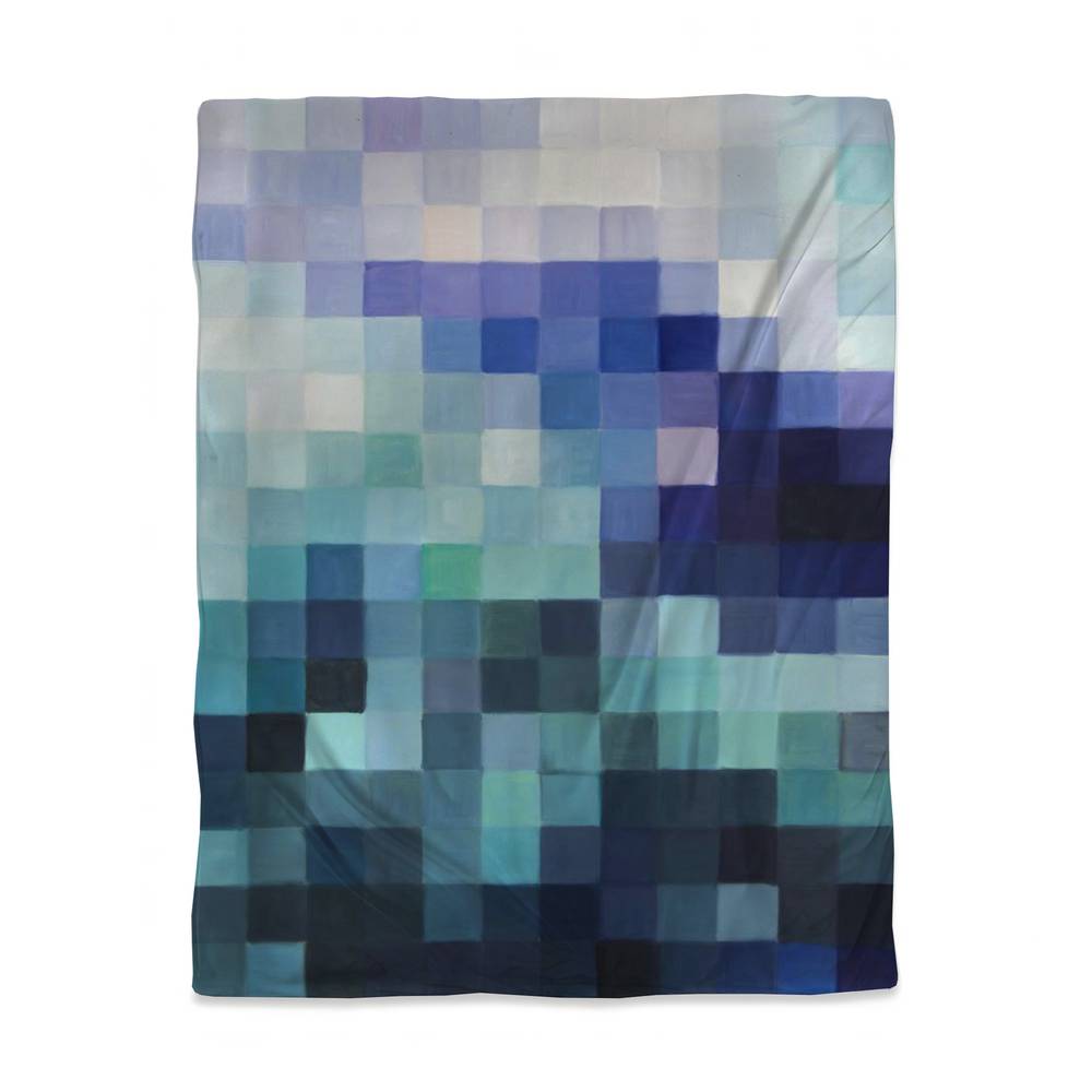 3817-VWCT-MI103 Modern Blue Abstract Twin Size Duvet Cover - Pixelized Landscape