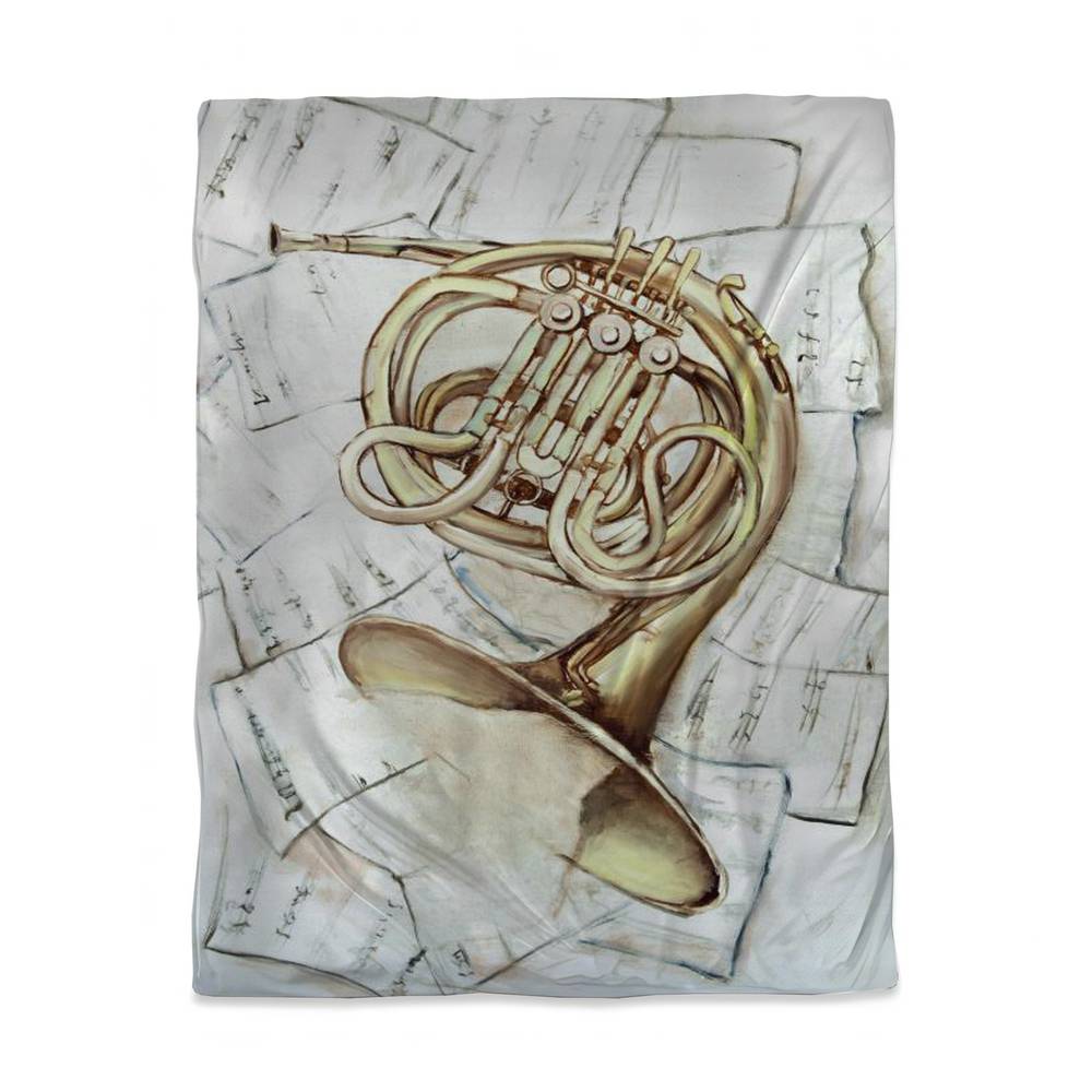 3817-HWCT-MU43 Horn on Music Sheet Twin Size Duvet Cover - Musical Instrument Decor