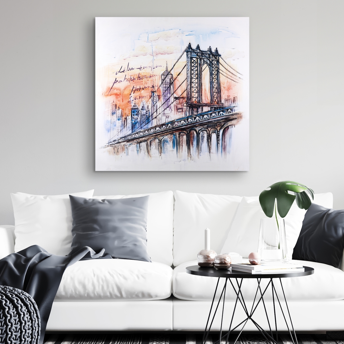 C1RC32329OCGUI 32 x 32 in. Bridge Sketch Canvas - Illustrative Cities Building Decor
