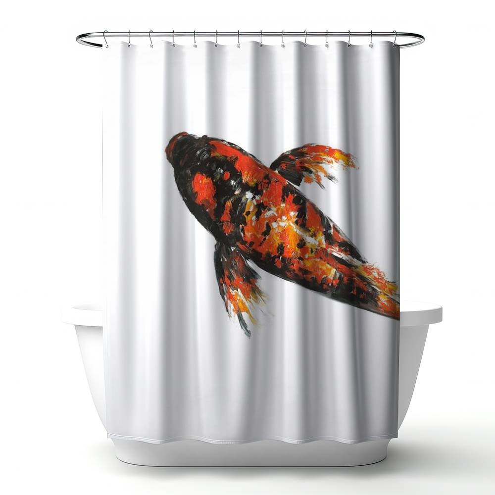 4240-7174-AN304 71 x 74 in. Black Animals Shower Curtain - Red Butterfly Koi Fish Decor