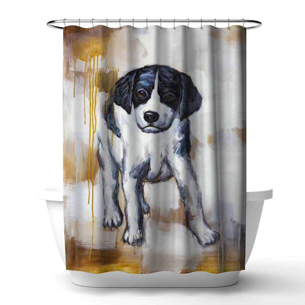 4240-7174-AN126 71 x 74 in. Curious Puppy Dog Shower Curtain - Modern Animal Bedroom Decor