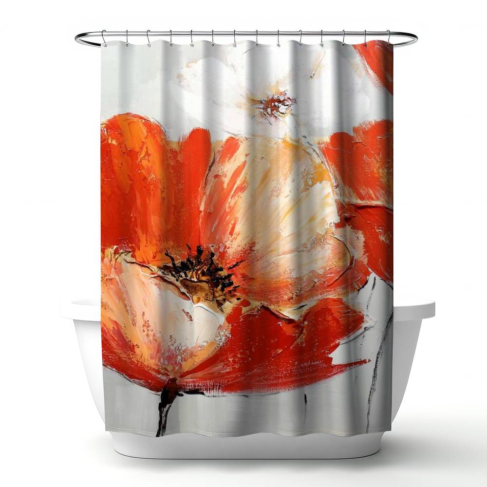 4240-7174-FL56-CR 71 x 74 in. Red Wild Flowers Shower Curtain - Botanical Home Decor